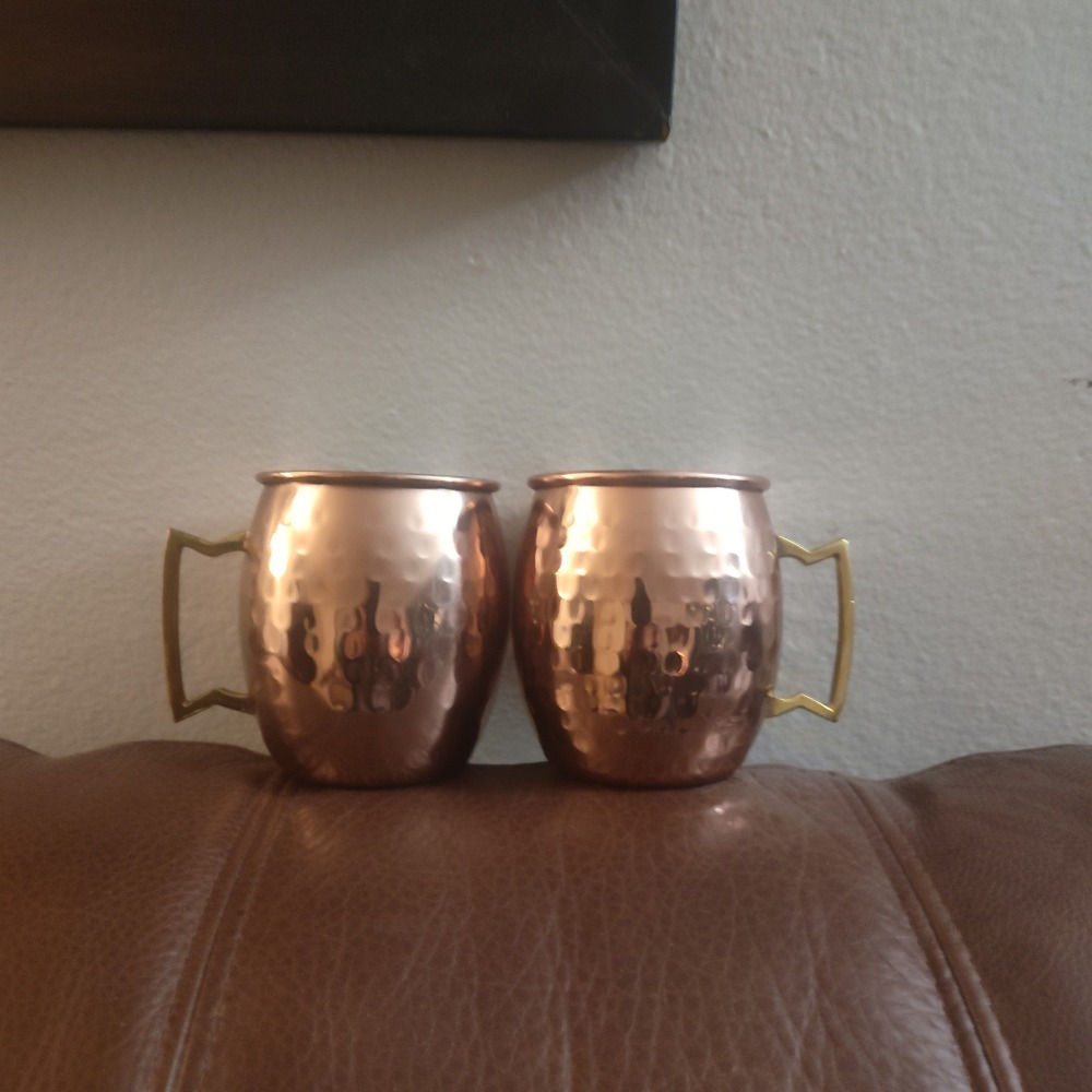 Pier 1 Imports Hammered Copper Moscow Mule Mugs Set of 2 Stainless Steel Inter